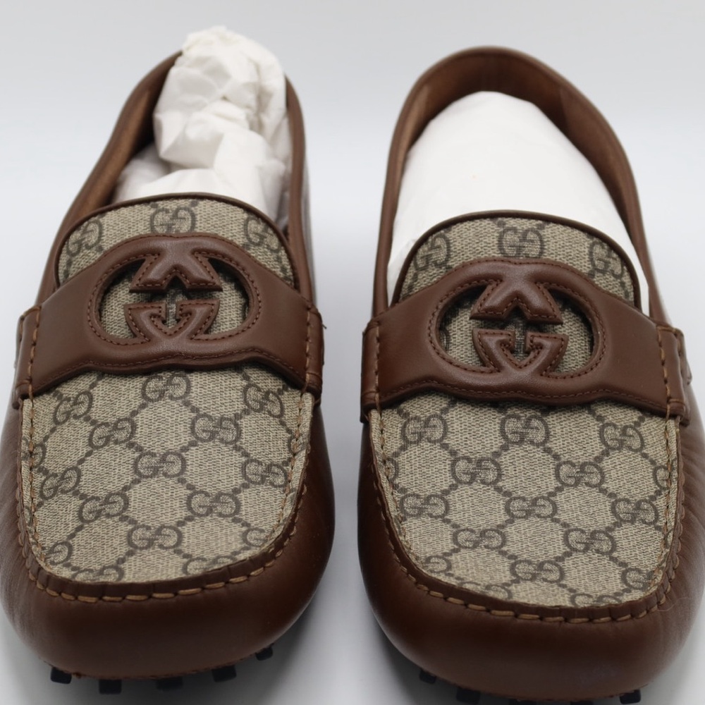 Gucci GG Interlocking Men's Loafer Brown Driver Leather Shoes 13